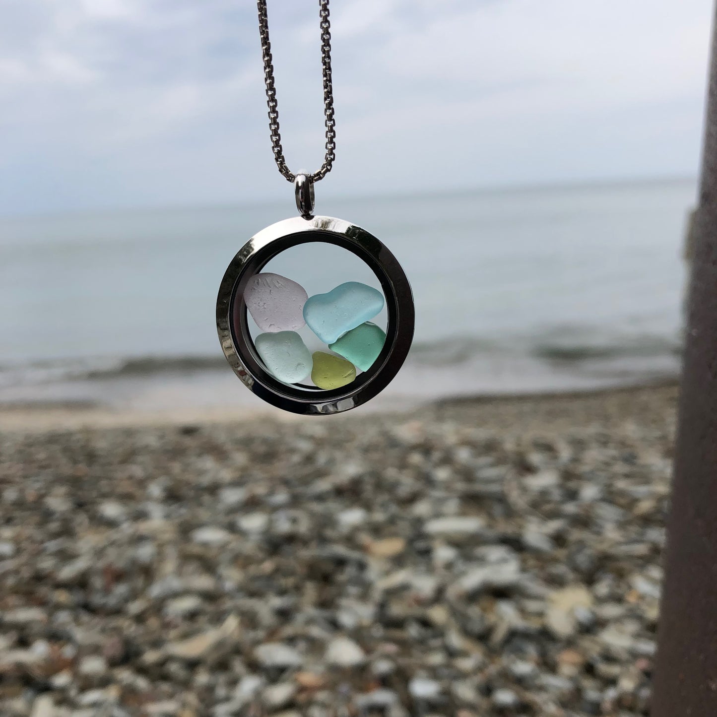 Beach Glass Memory Locket Necklace