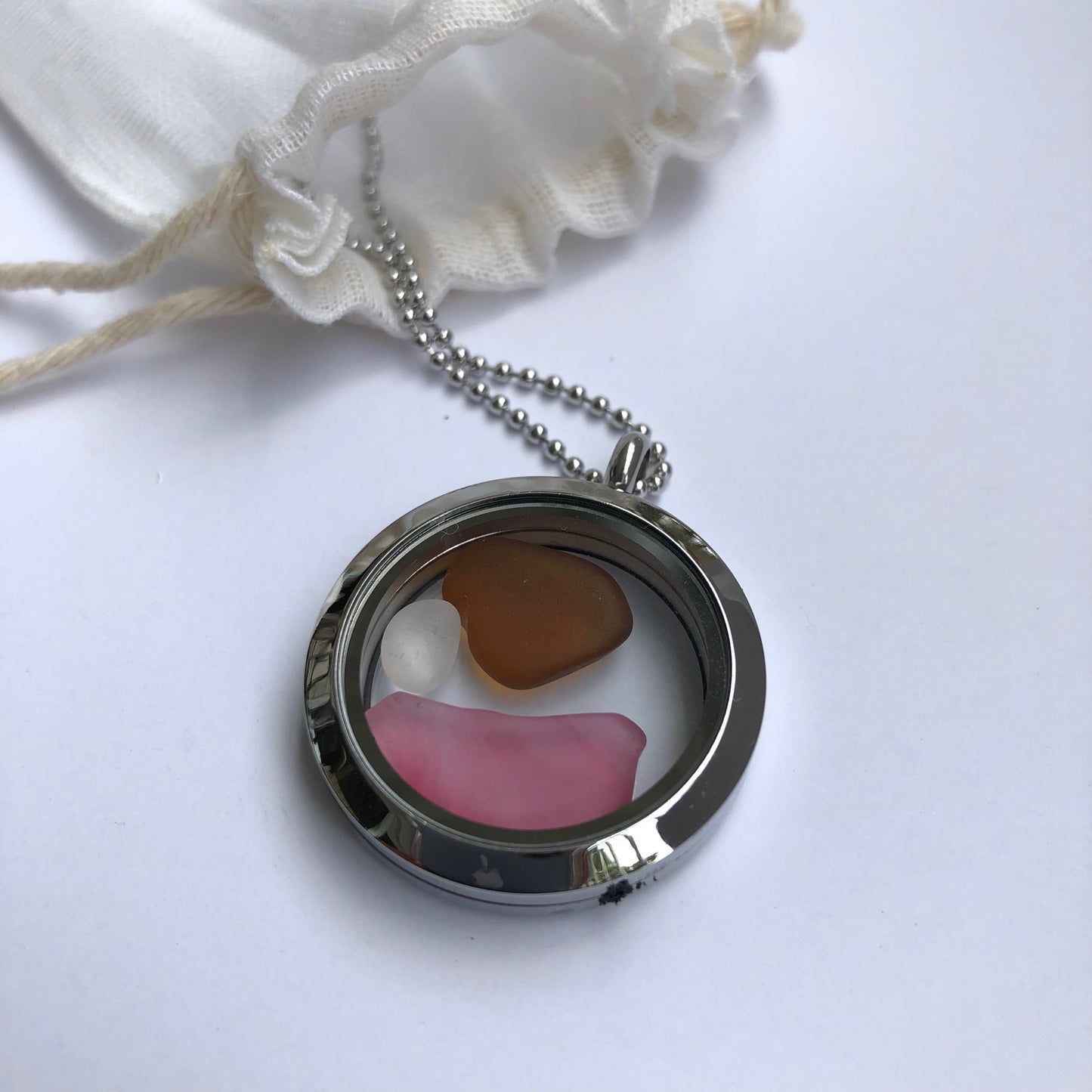 Beach Glass Memory Locket Necklace